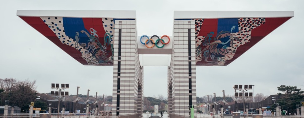 Olympic stadium entrance with flags and flags