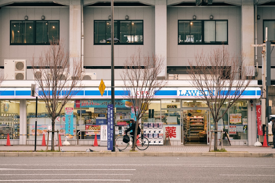A lawson convenience store on a city street