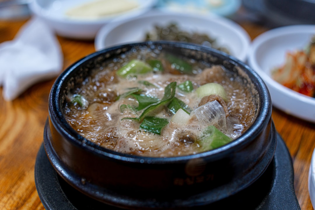 A hot, bubbling korean soup